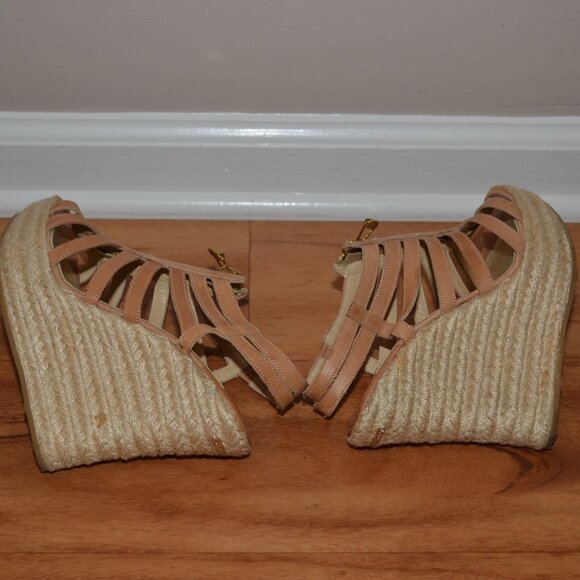 Jimmy Choo London tan Palermo Made in Italy espadrille wedges, sz 37 - Picture 6 of 10